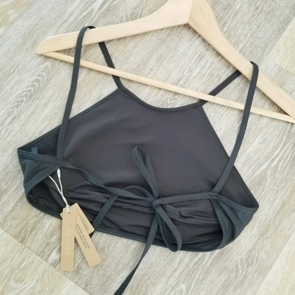 SKIMS High Neck Swim Bikini Crop Top Black Strappy NWT Summer Sexy Vacay Resort